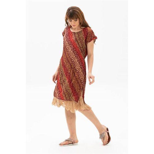 Kısa Kol Vual Defne Midi Boy Yazlık Otantik Elbise Kırmızı Kırçıllı 6066