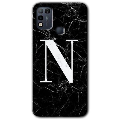 İnfinix Hot 10 Play Kılıf HD Desen Baskılı Arka Kapak - Siyah Mermer Desenli N Harfi