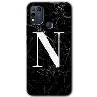İnfinix Hot 10 Play Kılıf HD Desen Baskılı Arka Kapak - Siyah Mermer Desenli N Harfi