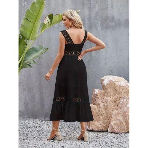 Kadın Askılı Dantel Detaylı Kiloş Janjan Krep Elbise