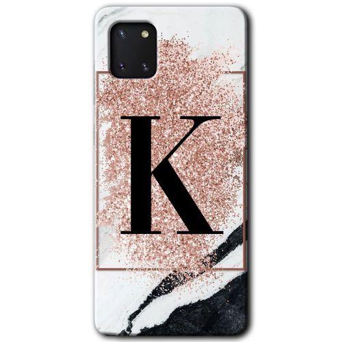 Galaxy A81 Kılıf HD Desen Baskılı Arka Kapak - Pembe Mermer Desenli K Harfi