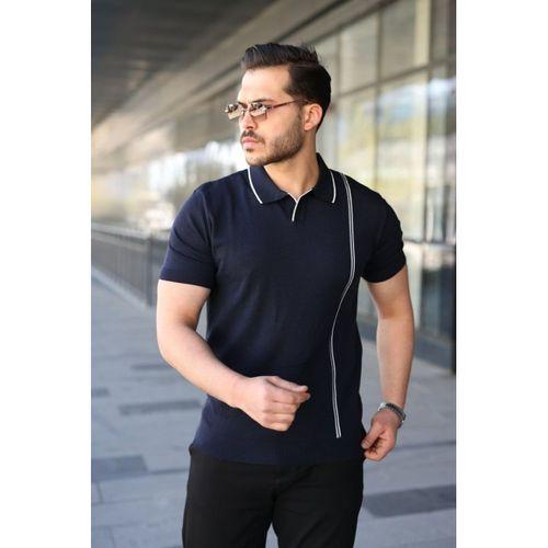 Erkek Çizgi Detaylı Yakalı Triko Tişört