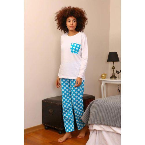 Kadın Uzun Kol Penye Pijama Takım Beyaz