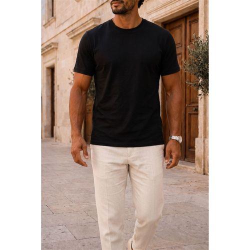 Linklater Regular Fit Basic Likralı Pamuk Erkek T-Shirt - Siyah