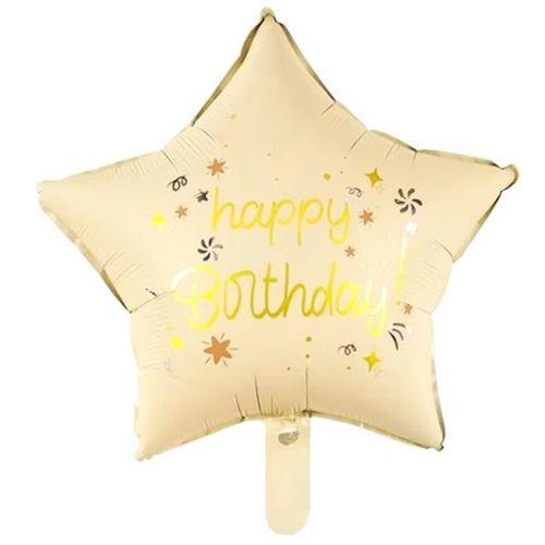 Folyo Balon Parlak YILDIZ happy birthday yazılı krem 18 inç 45cm kaliteli folyo balon. helyuma uygun
