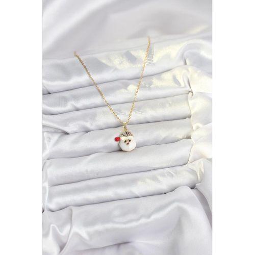 316L Çelik Zincir Gold Renk Şapkalı Kardan Adam Kafası Model Yılbaşı Temalı Kadın Kolye