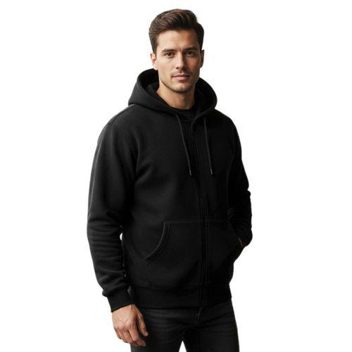 Erkek Kapüşonlu Fermuarlı Siyah Sweatshirt 3 İplik BGL-ST04791