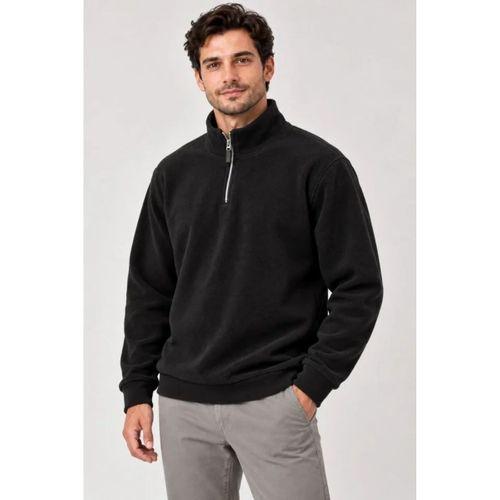 Erkek Polar Dik Yaka Yarım Fermuarlı Uzun Kollu Regular Fit Kışlık Sweatshirt - Siyah