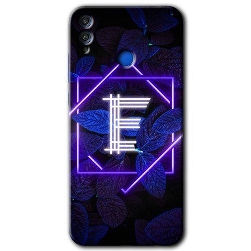 Honor 8c Kılıf HD Desen Baskılı Arka Kapak + Temperli Cam - Dark Neon Yaprak E Harfi