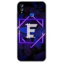 Honor 8c Kılıf HD Desen Baskılı Arka Kapak + Temperli Cam - Dark Neon Yaprak E Harfi