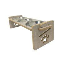 Petzanya Ahşap Ayarlanabilir Kedi Mama ve Su Kabı - 3 lü