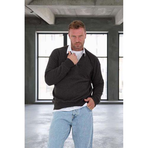 Polo Yaka Selanik Örme Kumaş Erkek Sweatshirt - Füme