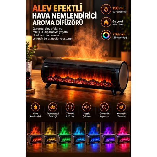 Şömine Görünümlü Hava Nemlendirici 150 Ml 7 Renk Led Işıklı Ultrasonik Hava Nemlendirici Siyah