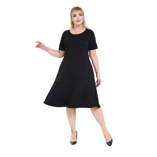 Melsay Butik Siyah Taş Baskılı Çapraz Cepli Kısa Kol Midi Elbise