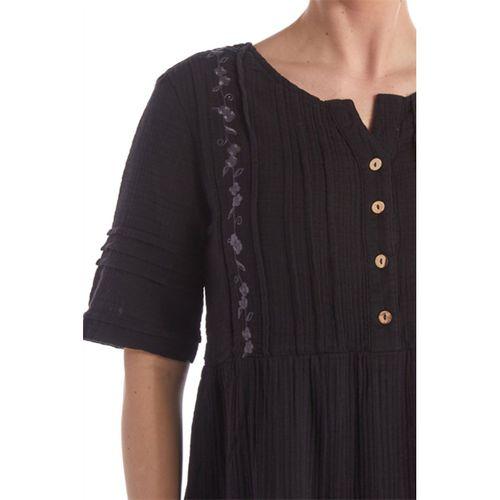 Kısa Kol Siyah Kare Yaka Cep Detaylı Midi Boy Müslin Yazlık Elbise