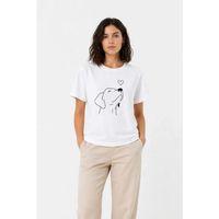 Köpek Figürlü Minimal Baskılı Tişört Kısa Kol Yazlık T-Shirt - Beyaz