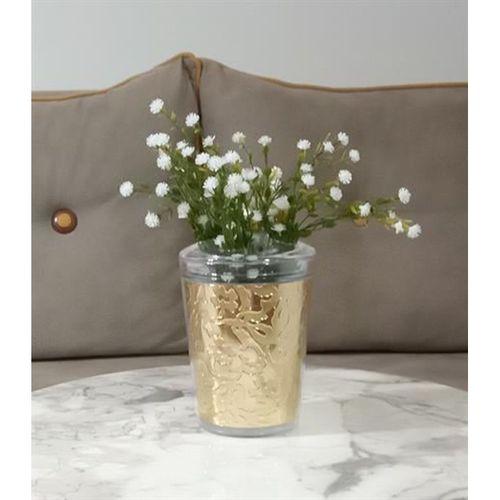 2 Adet Vazo Dahil,Vazoda Çiçek,Beyaz Yapay Çiçek,Vazo Dekoratif Altın Yaprak 9X9X17Cm