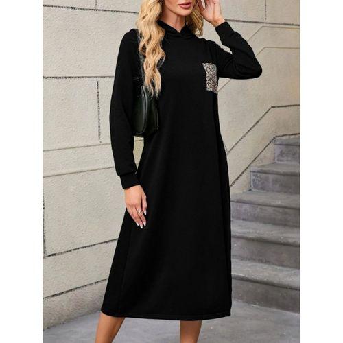 Kadın Uzun Kollu Kapşonlu Cep Detaylı Viskon Iki Iplik Maxi Elbise