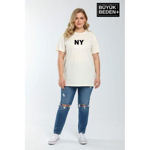 Süperlife Kadın Büyük Beden NY New York  Baskılı 3xl-6xl Bisiklet Yaka Tshırt SPR26BTSK510-15