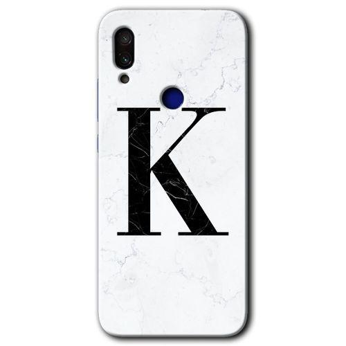 Xiaomi Redmi Note 7 HD Baskılı Kılıf + 9D Tam Ekran Koruyucu - Mermer Desenli K Harfi