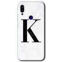 Xiaomi Redmi Note 7 HD Baskılı Kılıf + 9D Tam Ekran Koruyucu - Mermer Desenli K Harfi