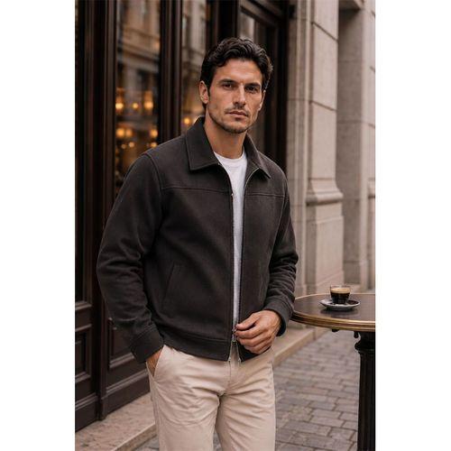 Harrison Relaxed Fit Kaşe Fermuarlı Erkek Ceket - Füme