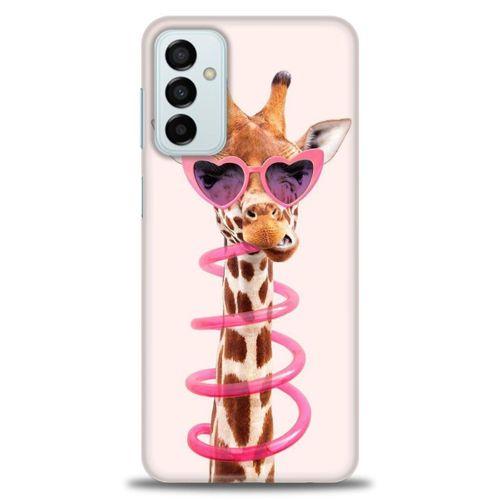 Samsung Galaxy M23 Kılıf HD Baskılı Kılıf - Pipetli Zürafa + Tam Ekran Koruyucu