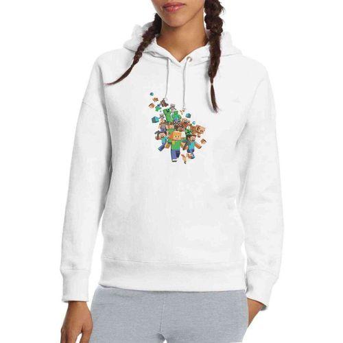 Minecraft Characters Baskılı Beyaz Kadın Kapşonlu Sweatshirt