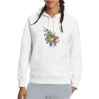 Minecraft Characters Baskılı Beyaz Kadın Kapşonlu Sweatshirt