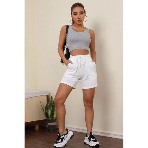 Kadın Gri Kare Yaka Crop Top Bluz