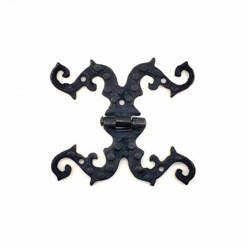 Antika Tarz Dekoratif Pirinç Süslü Menteşe - 100x90 Mm, Oksit