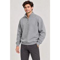 Erkek Üç İplik İçi Şardonlu Dik Yaka Yarım Fermuarlı Kışlık Sweatshirt - Grİ