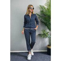 Kadın Uzun Kollu önden Fermuarlı Desenli Iki Iplik Bluz Ve Pantolon Ikili Takım