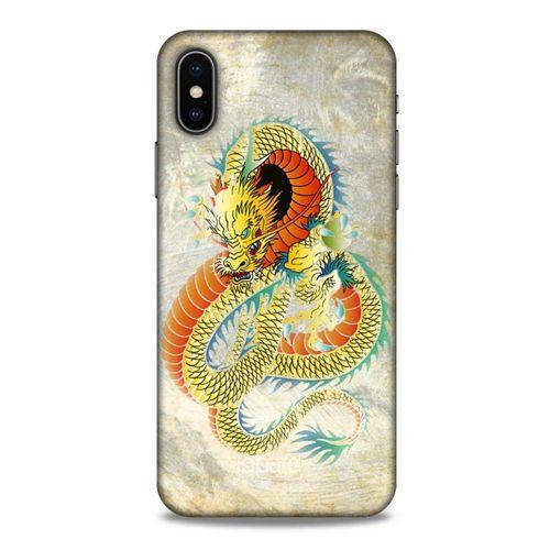 Apple iPhone XS Kılıf Dragons (21) Koruyucu Kapak Ejderha Dövme Sarı