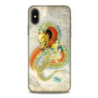 Apple iPhone XS Kılıf Dragons (21) Koruyucu Kapak Ejderha Dövme Sarı