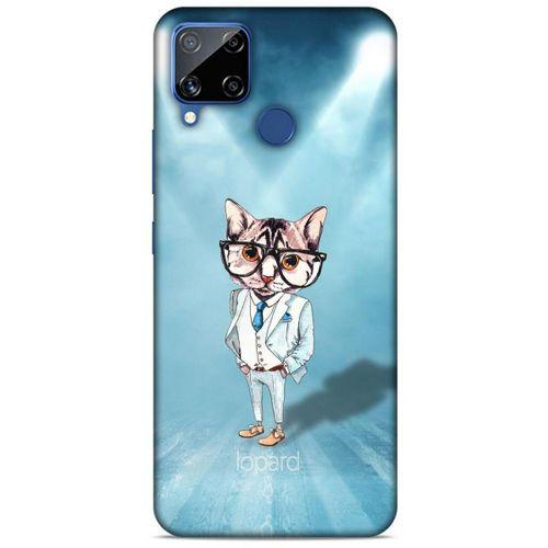 Oppo Realme C15 Kılıf FunnyMaX (40) Fit Silikon Kılıf Açık Mavi Kedi
