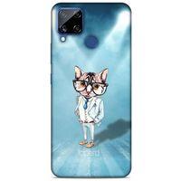 Oppo Realme C15 Kılıf FunnyMaX (40) Fit Silikon Kılıf Açık Mavi Kedi