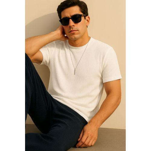 Erkek Kısa Kollu çizgi Kabartma Detaylı T-shirt