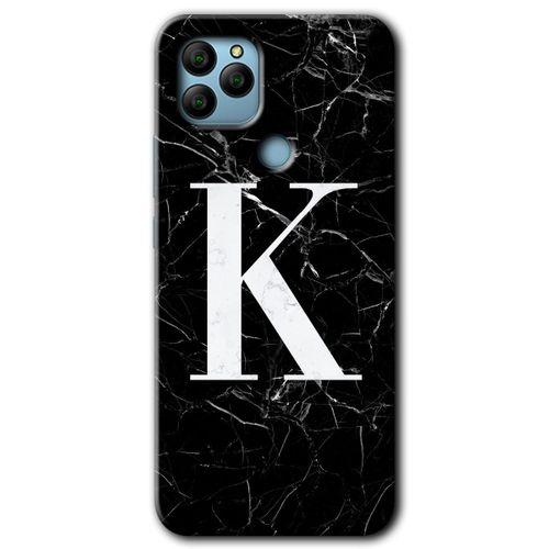 General Mobile GM 22 Plus Kılıf HD Desen Baskılı Arka Kapak - Siyah Mermer Desenli K Harfi