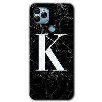 General Mobile GM 22 Plus Kılıf HD Desen Baskılı Arka Kapak - Siyah Mermer Desenli K Harfi