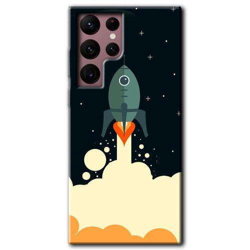 MRCİLETİSİM Samsung Galaxy S22 Ultra Kılıf HD Desen Baskılı Arka Kapak + Temperli Cam - Space Smoke