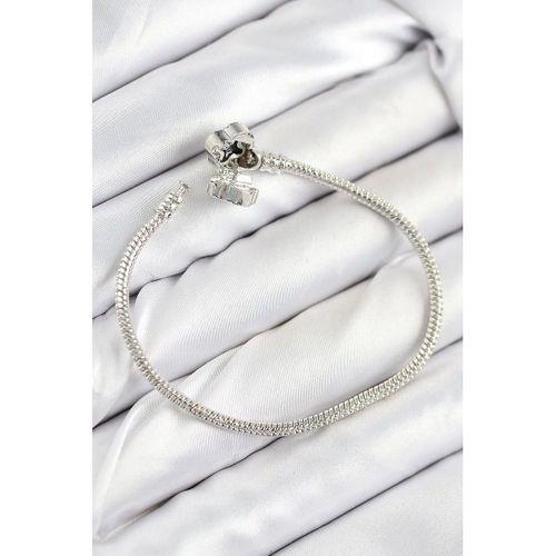 Pirinç Charm Zirkon Taşlı Yonca Model Gümüş Renk Kadın Bileklik