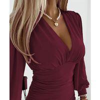 Kadın Uzun Kollu Derin V Yakalı önden Büzgülü Sandy Bluz