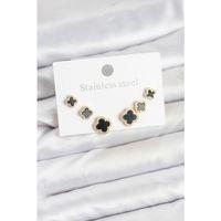 316L Çelik Zirkon Taşlı Yonca Model Kadın Küpe Seti - TJ-BKP11586