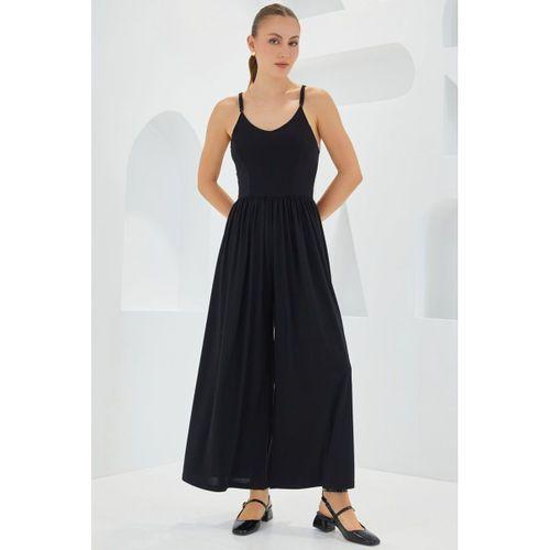 7029 Bol Paça Askılı Tulum - Siyah