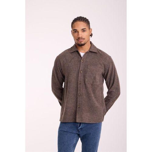 Frankel Kaşe Kumaş Tek Cepli Relaxed Fit Erkek Gömlek - Koyu Bej