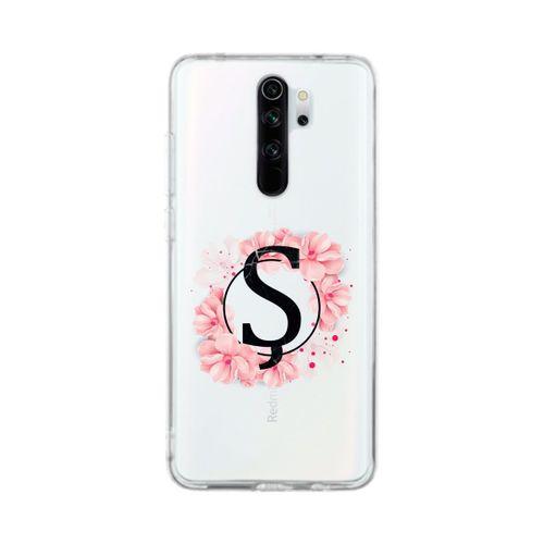 Xiaomi Redmi Note 8 Pro Pembe Çiçek Desen Ş Harfli Şeffaf Kılıf