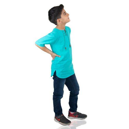 Kısa Kol Şile Bezi Zımbalı Yazlık Erkek Çocuk Tshirt Turkuaz 3054