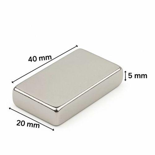 5 Adet 40x20x5mm Neodyum Magnet Güçlü N35 Mıknatıs Köşeli Nikel Kaplama