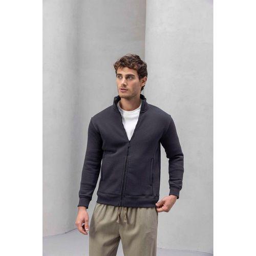 Marcel Regular Fit Fermuarlı Kıstırma Cepli Üç İp Şardonlu Erkek Sweatshirt - Füme